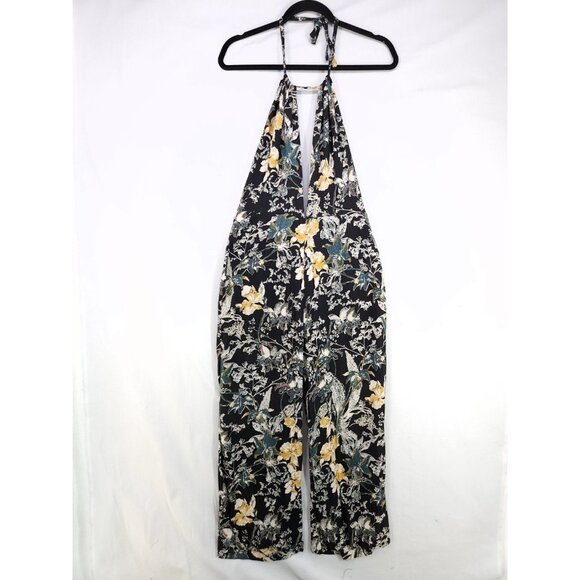 Free People Halter Wide Leg Jumpsuit Size 2 Cropped Floral Print Crinkle Fabric - Picture 3 of 16